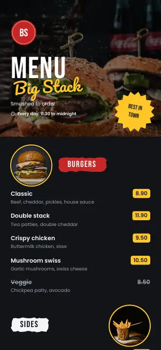 A menu design on a phone