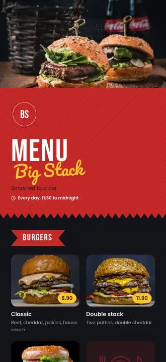 A menu design on a phone