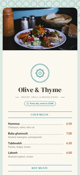 A menu design on a phone