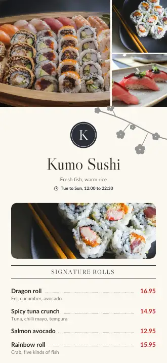 A menu design on a phone