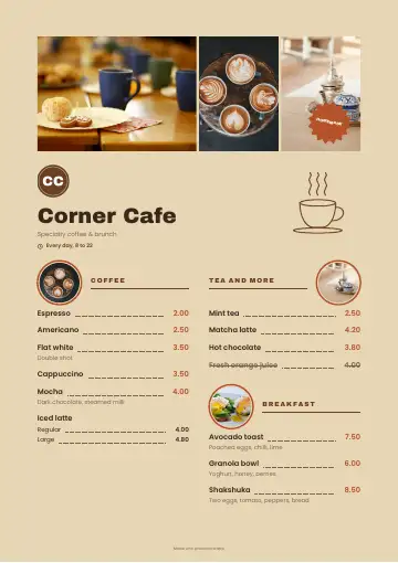 A printed menu design
