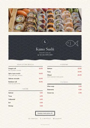 A printed menu design