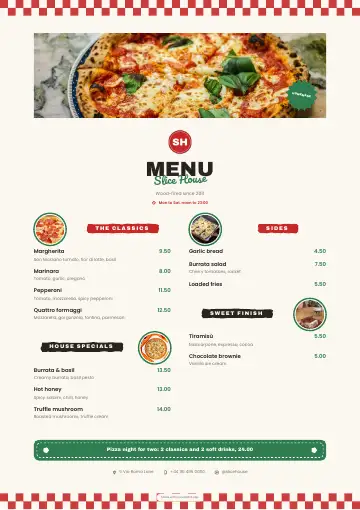 A printed menu design