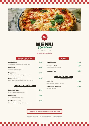 A printed menu design